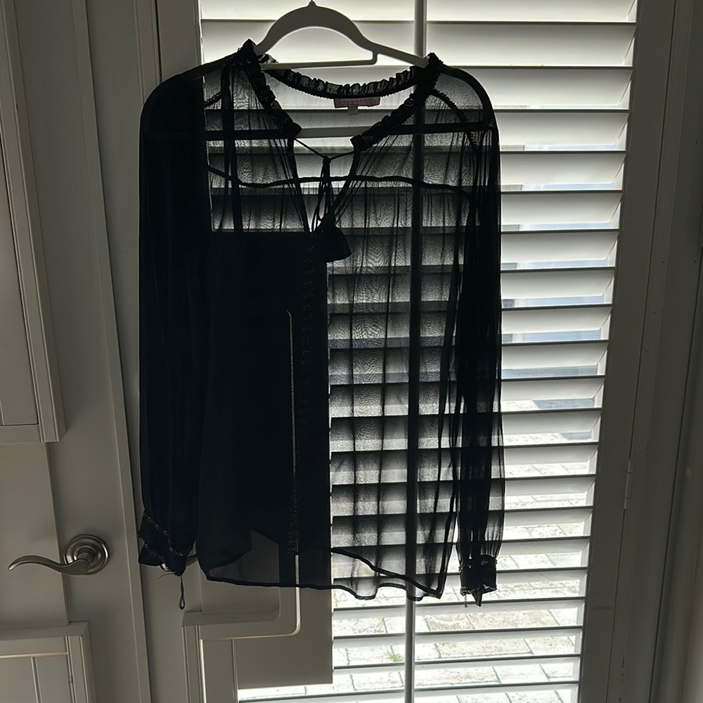 Calypso St. Barth Black Sheer Blouse with beading